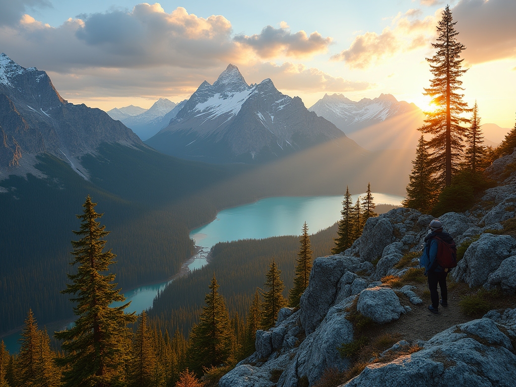 Hiker overlooking Canadian mountain landscape
